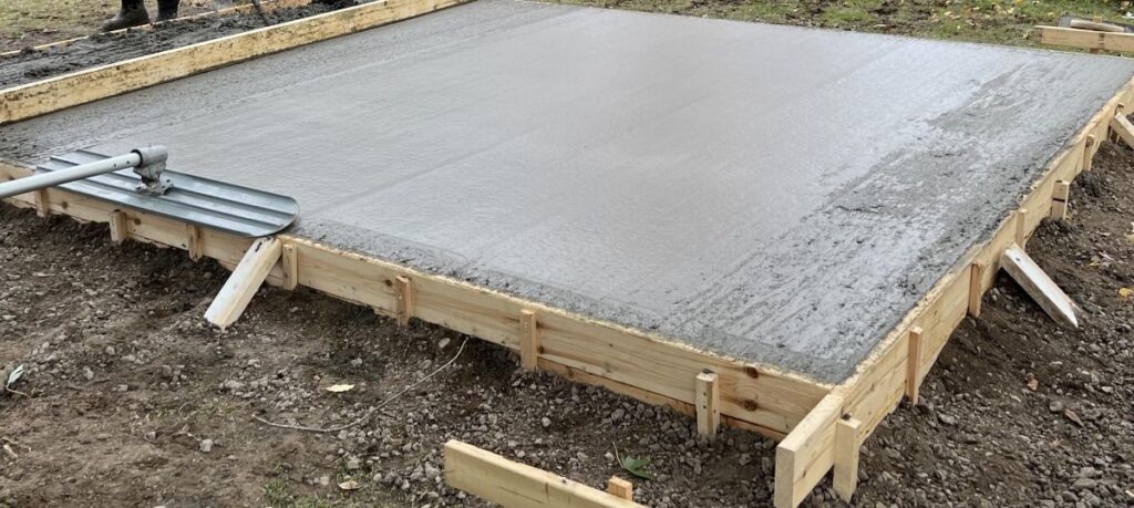 Concrete shed slab with formwork prepared