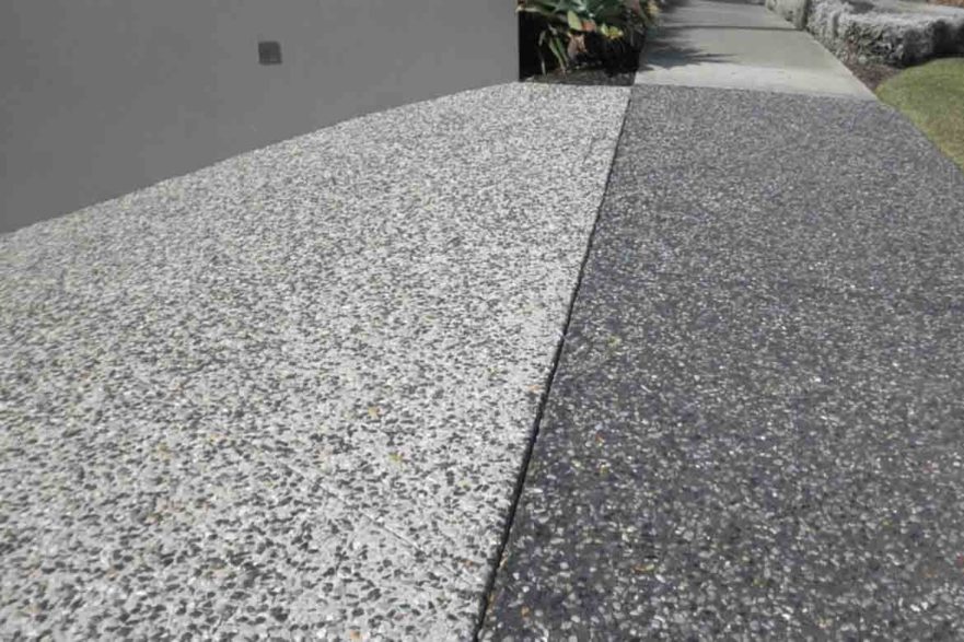Exposed aggregate concrete finish showing the stone blend