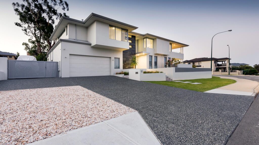 Decorative concrete driveway at a modern Gold Coast home
